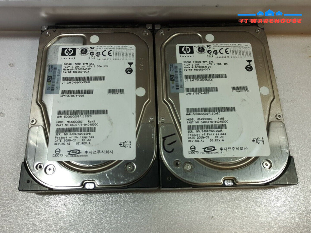 - Lot of 2 HP Fujitsu MBA3300RC 300GB 15K 3.5" SAS Hard Drive 481653-003 @@@ 