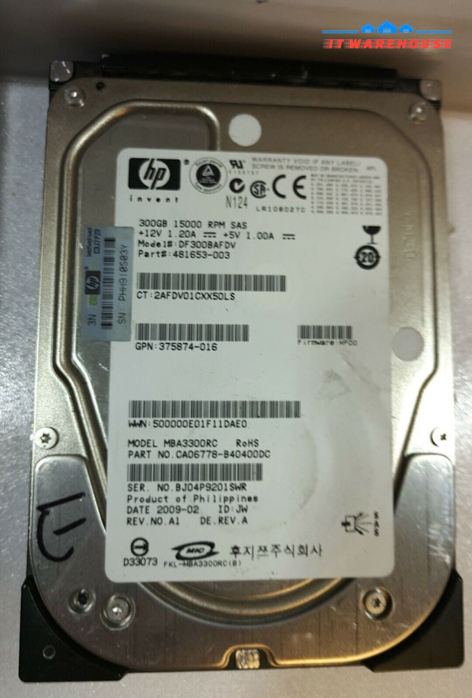 - Lot of 2 HP Fujitsu MBA3300RC 300GB 15K 3.5" SAS Hard Drive 481653-003 @@@ 