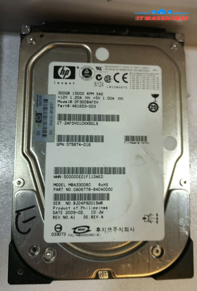 - Lot of 2 HP Fujitsu MBA3300RC 300GB 15K 3.5" SAS Hard Drive 481653-003 @@@ 