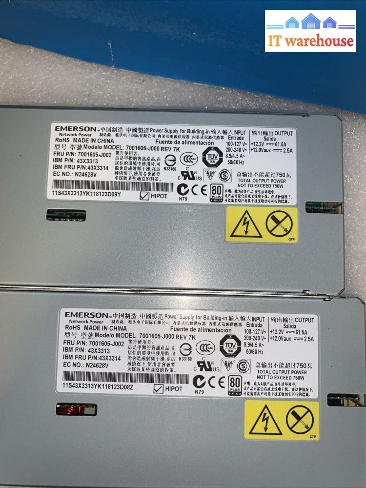 Lot Of 2 IBM 43X3314 750W Power Supply For x3550 x3560 M4 43X3313