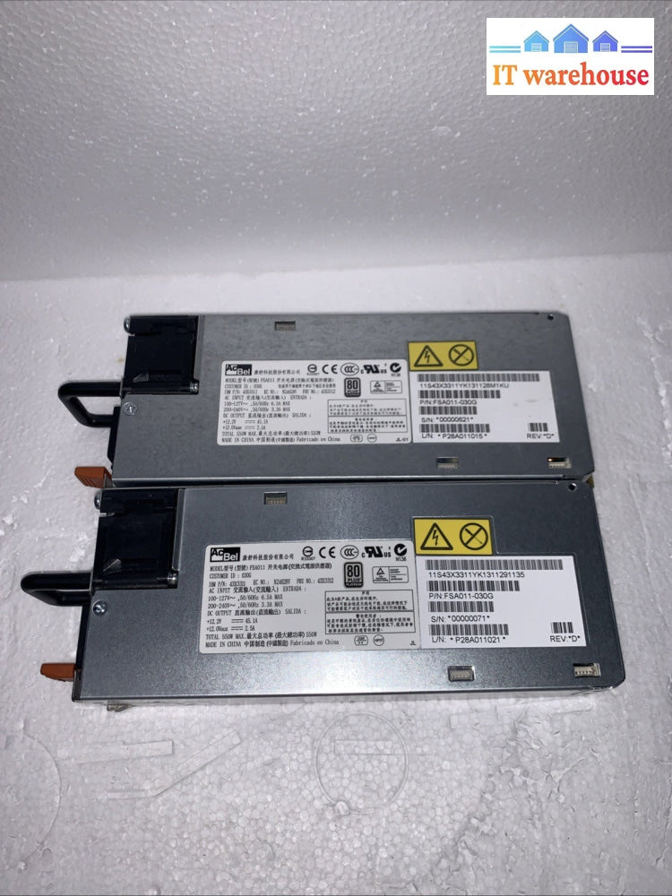 LOT OF 2  IBM 94Y8109 550W 43X3312 43X3311  POWER SUPPLY  P/N: FSA011-030G