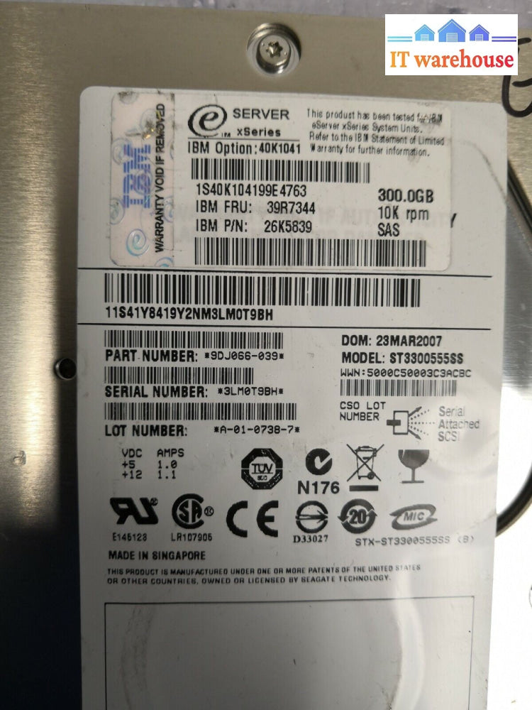 + Lot of 2 IBM ST3300555SS 9DJ066-039 39R7344 300GB 10000RPM HDD