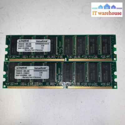 Lot of 2 Kingston DDR 512 MB 266 SDRAM 184 Pin Memory KVR266X64C25/512