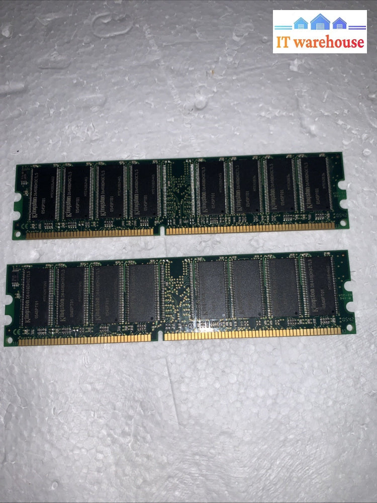 LOT OF 2 Kingston KVR400X64C3A/1G 184-pin PC-3200U NonECC 400MHz DDR Ram Memory