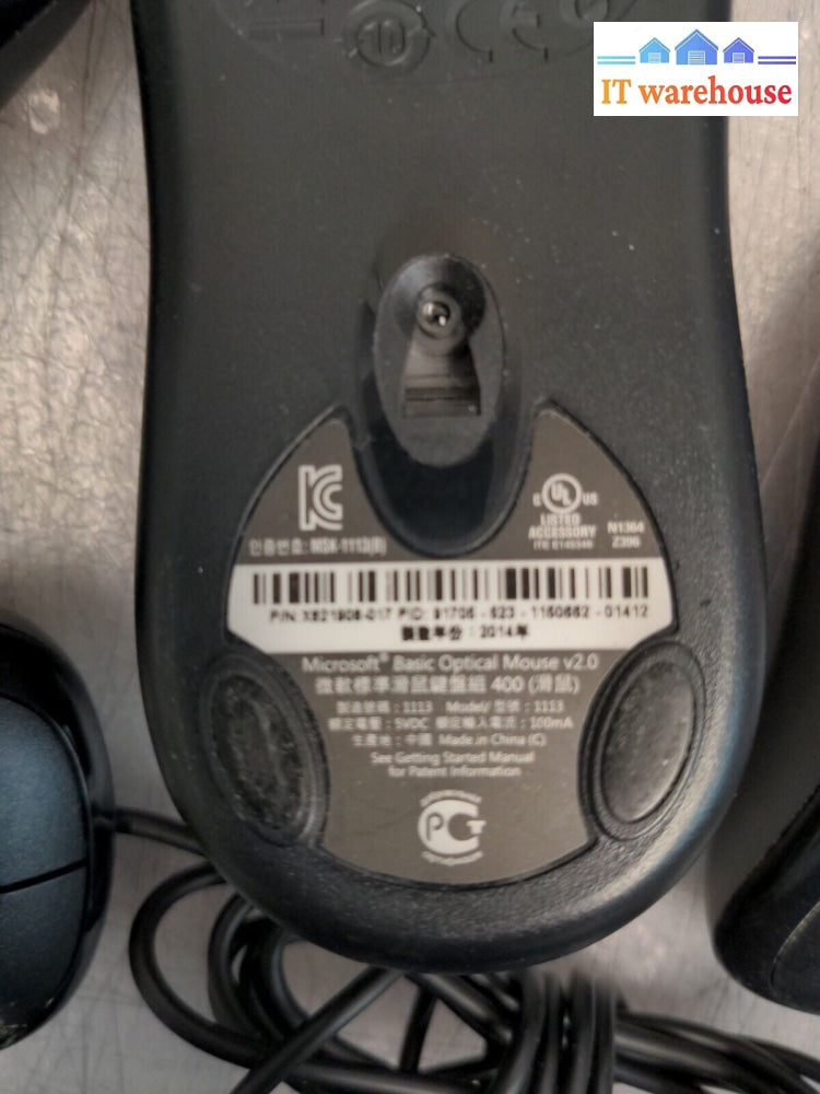 Lot of 2 Microsoft Basic Optical USB Mouse v2.0 1113 2-Buttons w/Scroll-Wheel