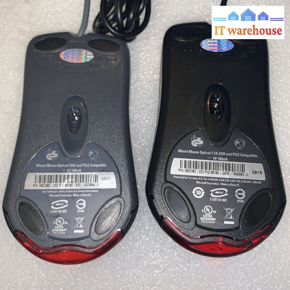 Lot of 2 Microsoft Wheel Mouse Optical USB and PS2 Compatible x802382