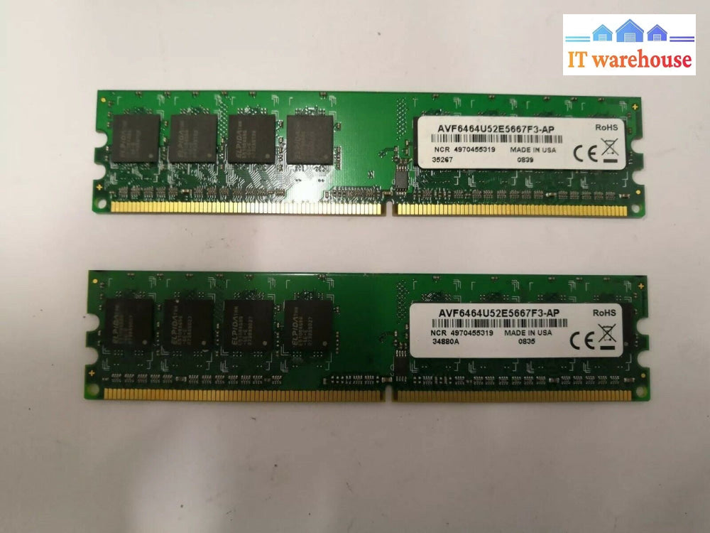 + Lot of 2 NCR 4970455319 512MB PC2-5300 DDR2-667 AVF6464U52E5667F3-AP Memory