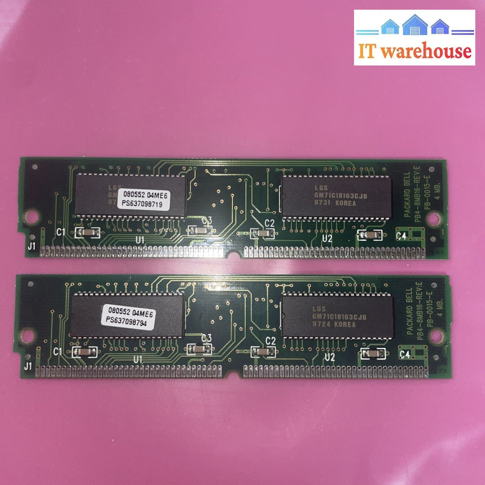 Lot of 2 PB4-8MB16 PACKARD BELL 8MB FPG DRAM MEMORY MODULE Ram