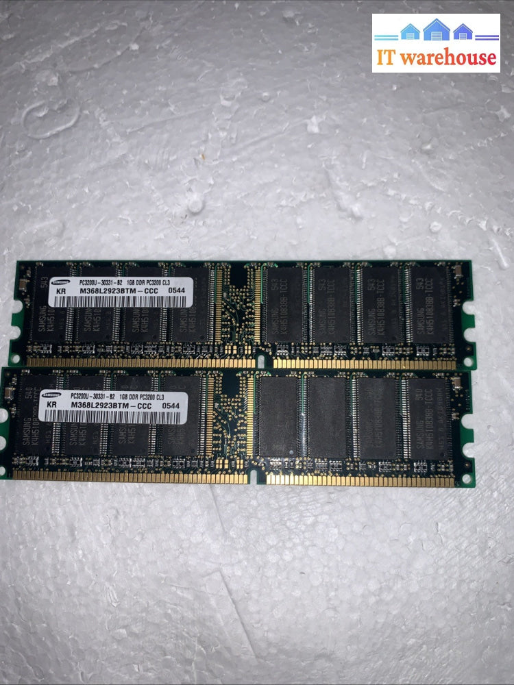 LOT OF 2 Samsung. 1G 184-pin PC-3200U NonECC 400MHz DDR Ram Memory