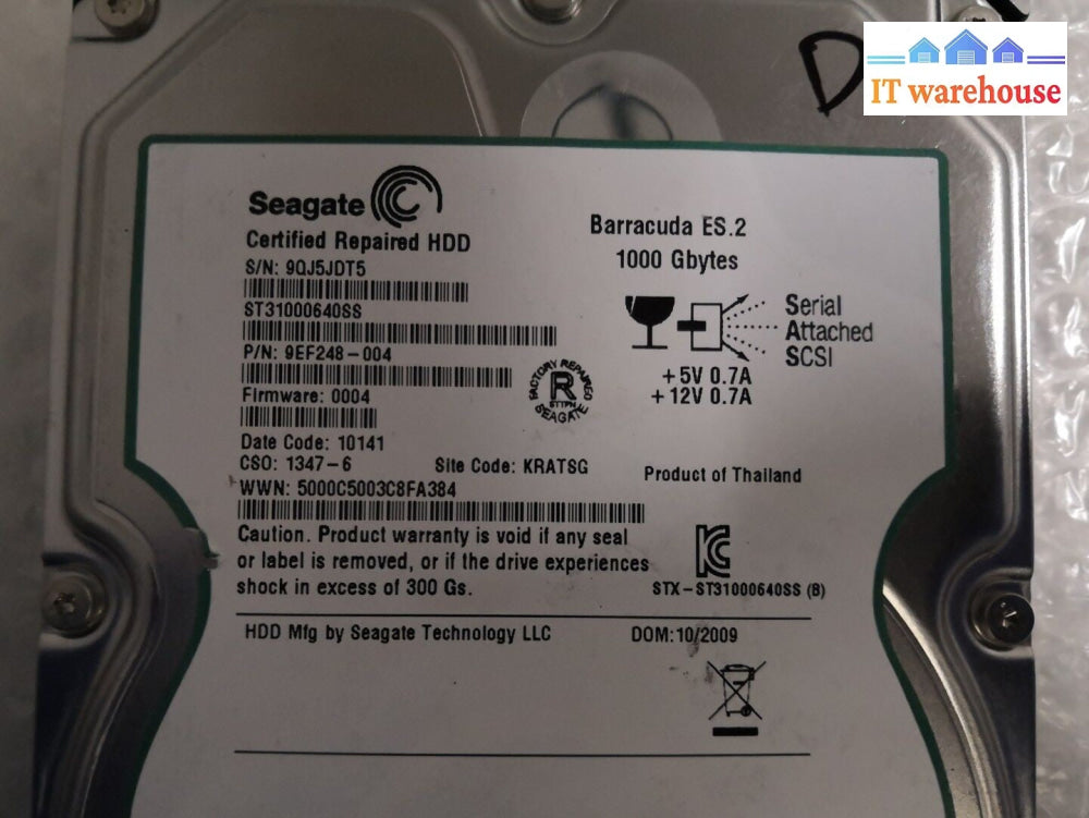 +LOT OF 2 Seagate Barracuda ES.2 1TB SAS 72K 3.5" Hard Drive ST31000640SS @@@