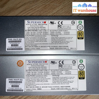 Lot of 2 SuperMicro PWS-1K41P-SQ  1400W server redundant power supply
