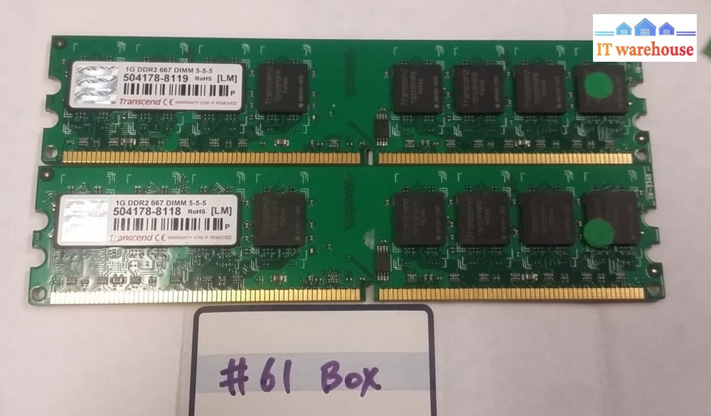 Lot of 2  Transcend 1GB DDR2 667MHZ PC2-5300 504178 Ram memory