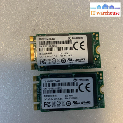 Lot of 2 Transcend 32GB M.2 2242 SATA SSD TS32GMTS400 B+M Key – Industrial