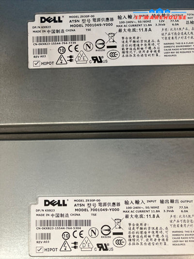 (Lot of 2x) Dell KX823 Z930P-00 930W Power Supply For PowerEdge 7001049-Y000 ~