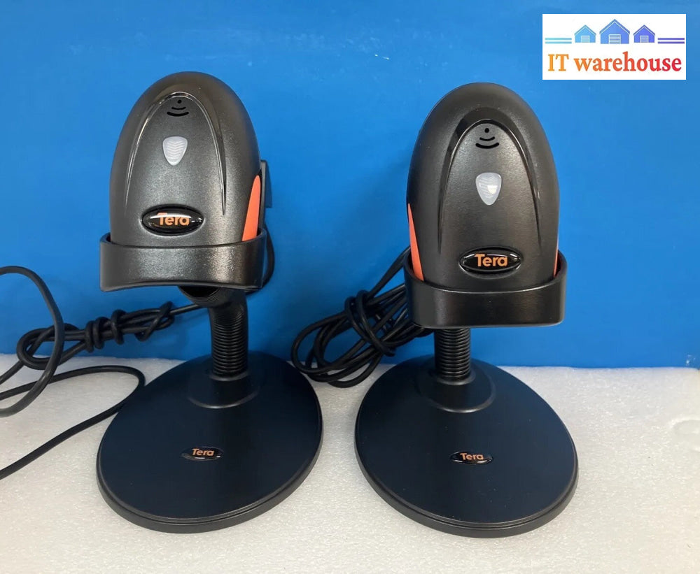 ~Lot of 2x Tera 6900 Corded Barcode Scanner / Reader W/ USB Cord & Stand *Tested