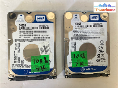 (Lot of 2x) WD Blue WD5000LP 500GB SATA 2.5" Hard Drive HDD (1000 days remain) ~
