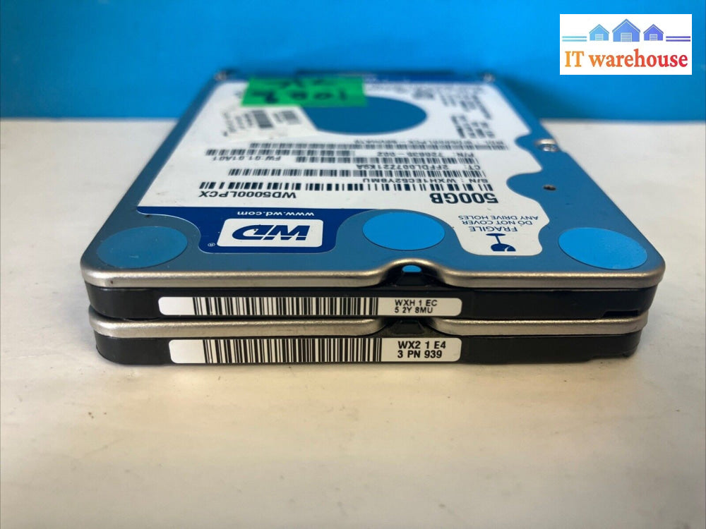 (Lot of 2x) WD Blue WD5000LP 500GB SATA 2.5" Hard Drive HDD (1000 days remain) ~