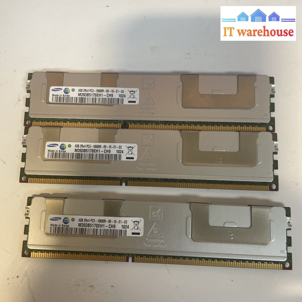 LOT of 3 4GB Samsung PC3-10600R 2Rx4 CL9 ECC Reg. Server RAM M393B5170EH1-CH9