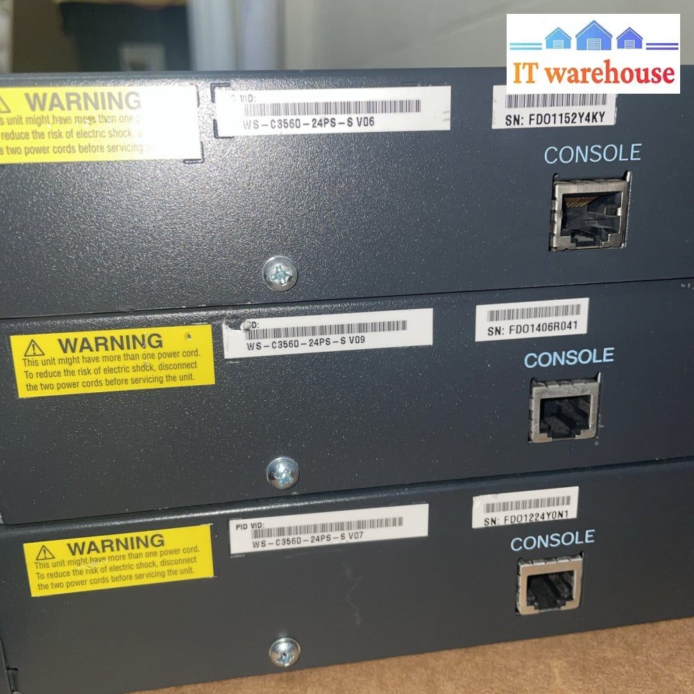 Lot of 3 Cisco WS-C3560-24PS-S 24-Port 10/100/1000 Managed PoE Shift w/ ears