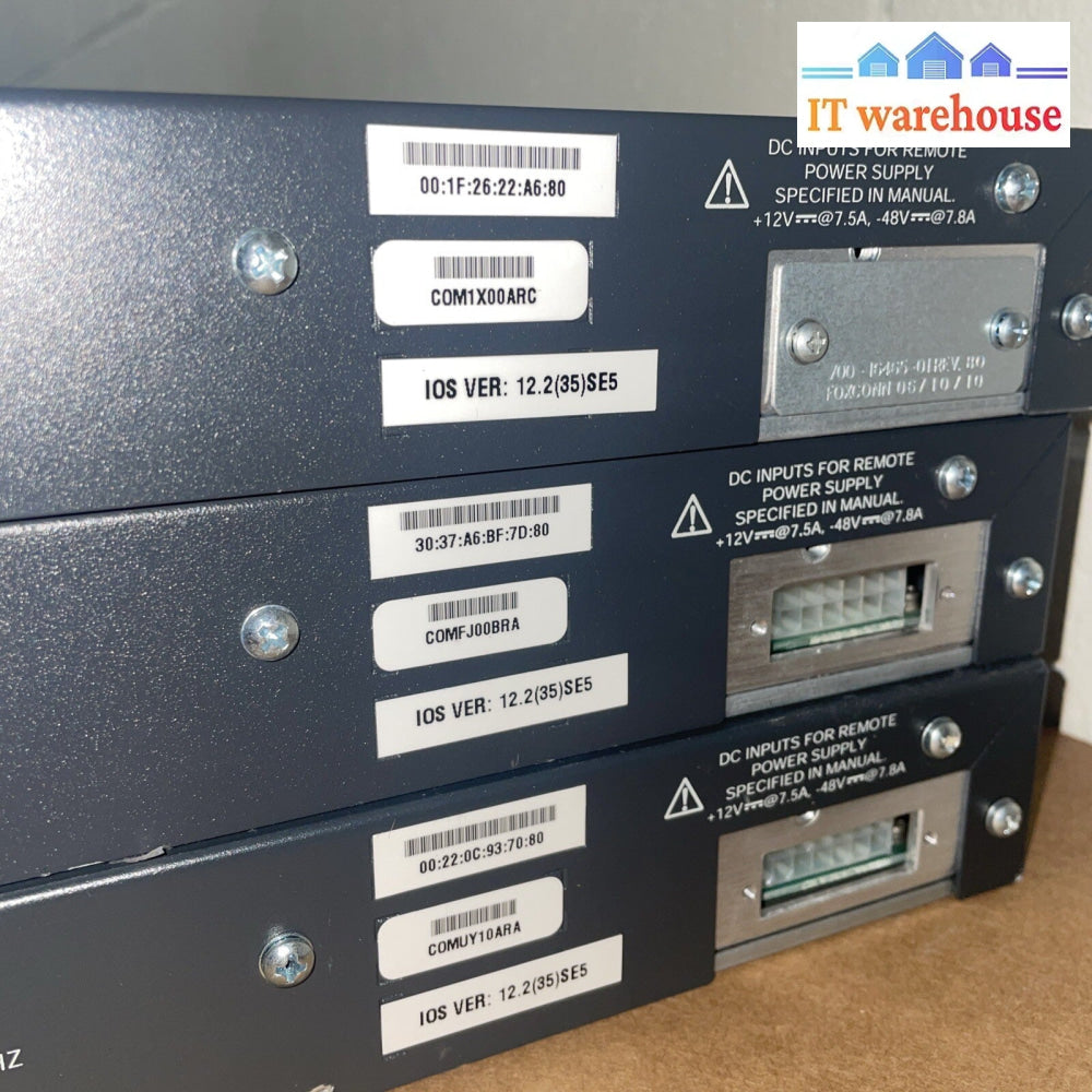 Lot of 3 Cisco WS-C3560-24PS-S 24-Port 10/100/1000 Managed PoE Shift w/ ears