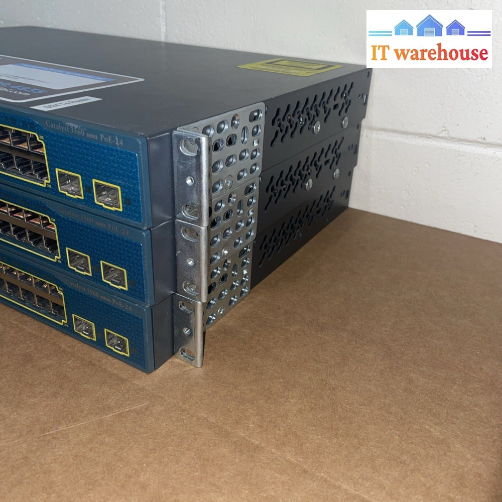 Lot of 3 Cisco WS-C3560-24PS-S 24-Port 10/100/1000 Managed PoE Shift w/ ears