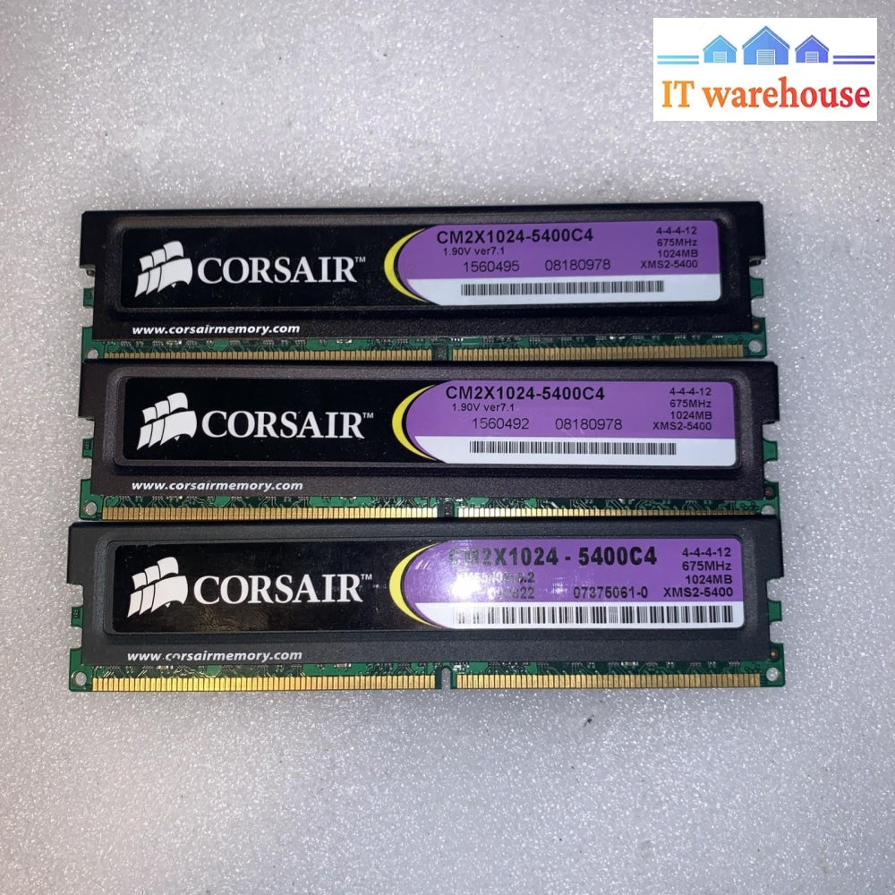 Lot of 3 Corsair XMS2 1GB DDR2-675 PC2-5400 CL4 CM2X1024-5400C4 Desktop RAM