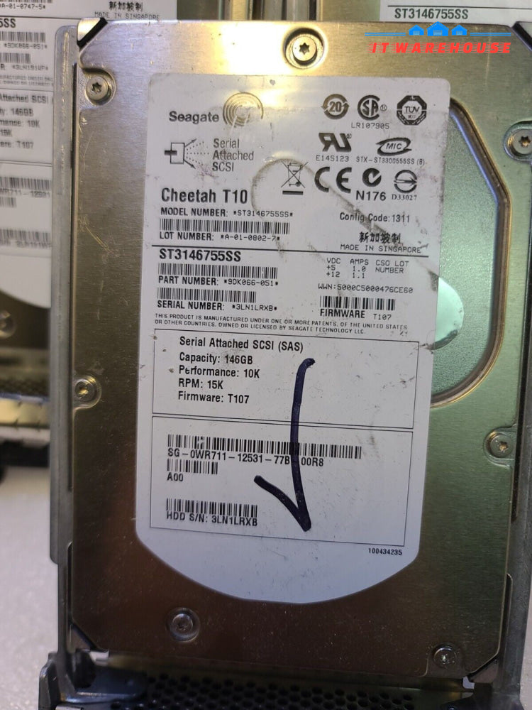 - LOT OF 3 Dell Seagate 146GB 3Gb SAS 3.5" Hard Drive - WR711 - ST3146755SS