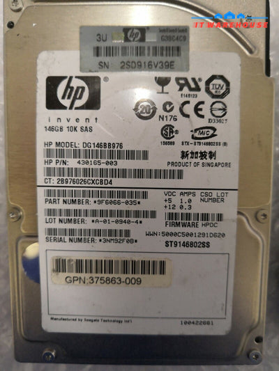 + Lot of 3 HP DG146BB976 430165-003 2.5" 146GB SAS Hard Drive @@@