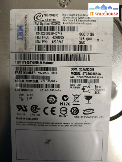 + Lot of 3 IBM 300GB 15K SAS 3.5 inch HDD 43X0805