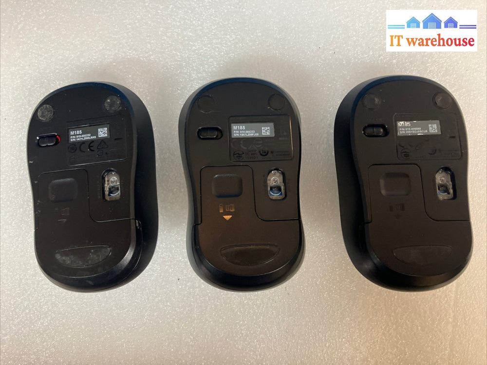 Lot of 3 Logitech M185 Wireless Optical Mouse, USB Nano Receiver ~