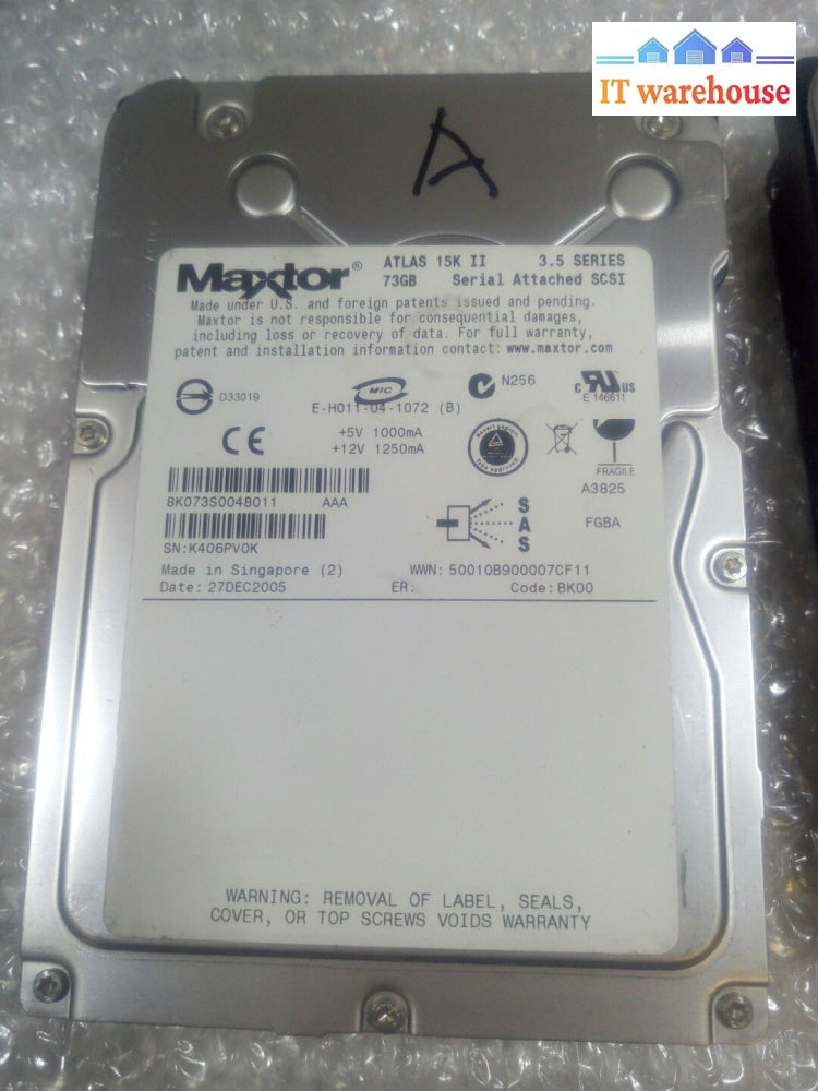 - Lot Of 3 Maxtor Atlas 8K073S0 15K Ii 73Gb Sas Hard Drive @@@