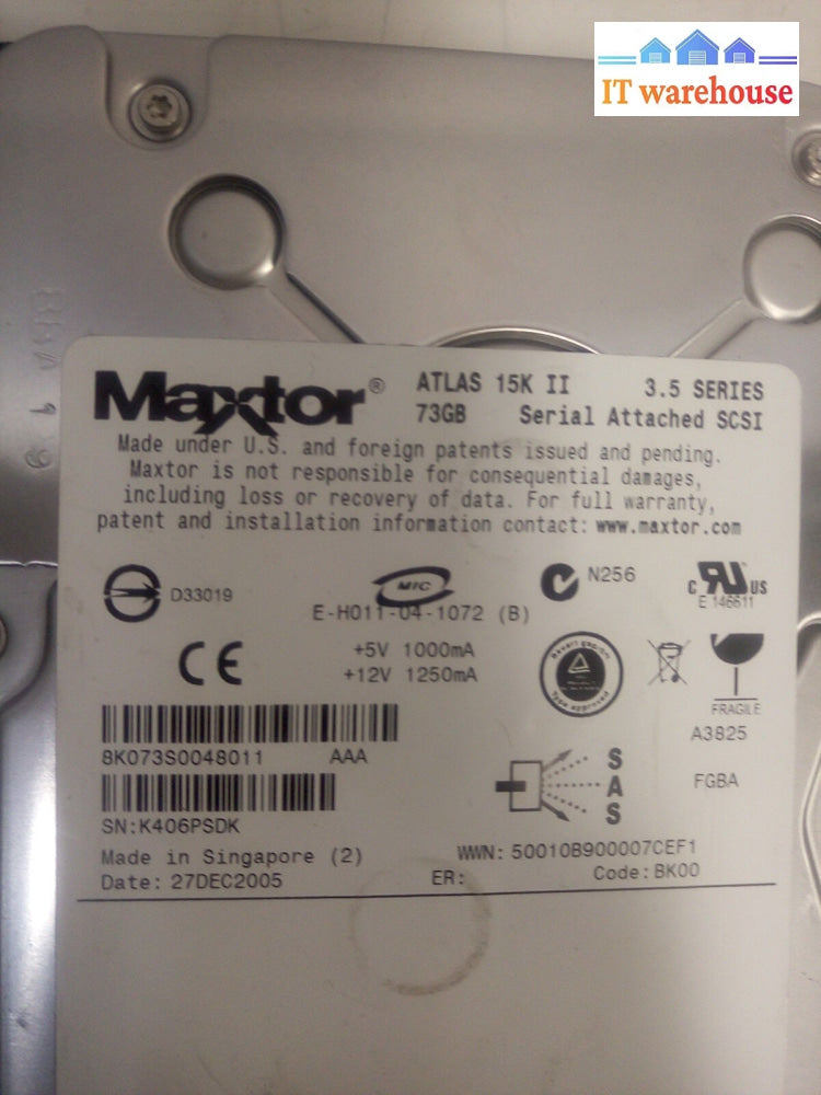 - Lot Of 3 Maxtor Atlas 8K073S0 15K Ii 73Gb Sas Hard Drive @@@