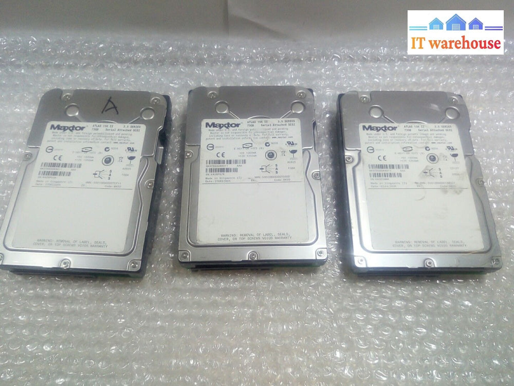 - Lot Of 3 Maxtor Atlas 8K073S0 15K Ii 73Gb Sas Hard Drive @@@
