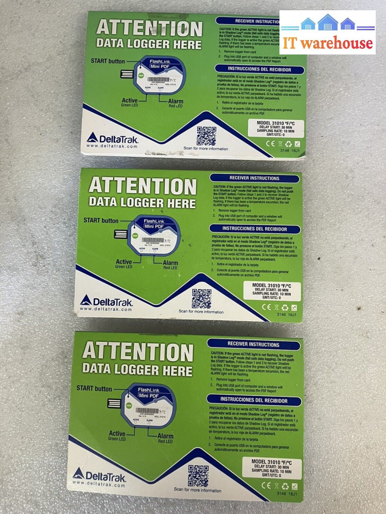 ~ (Lot of 3) New DeltaTrak FlashLink Mini PDF In-Transit Logger 31010