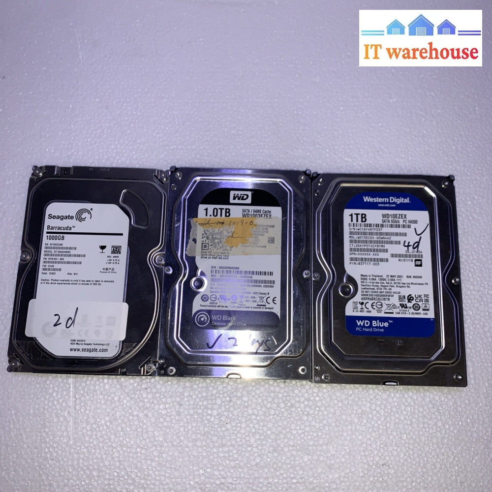 Lot Of 3 Seagate/WD Desktop HDD 1TB SATA 3.5” Hard Drives (2-4 Days Used Only)