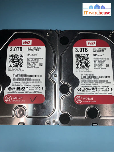 Lot of 3 Western Digital WD Red WD30EFRX 3TB NASware 3.0 3.5’’ SATA Hard Drives