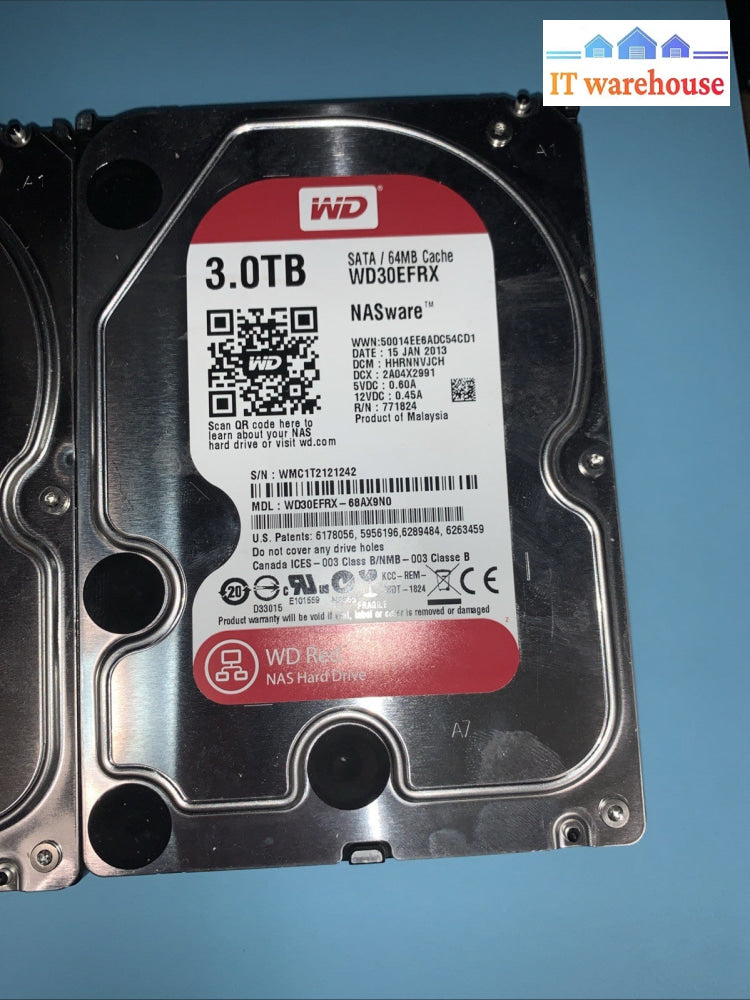 Lot of 3 Western Digital WD Red WD30EFRX 3TB NASware 3.0 3.5’’ SATA Hard Drives