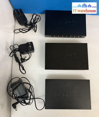 (Lot of 3x) D-Link 8-Port Gigabit Metal Ethernet Switch DGS-108 With Adapters ~