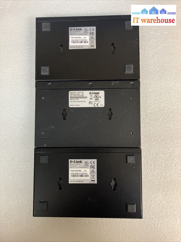 (Lot of 3x) D-Link 8-Port Gigabit Metal Ethernet Switch DGS-108 With Adapters ~