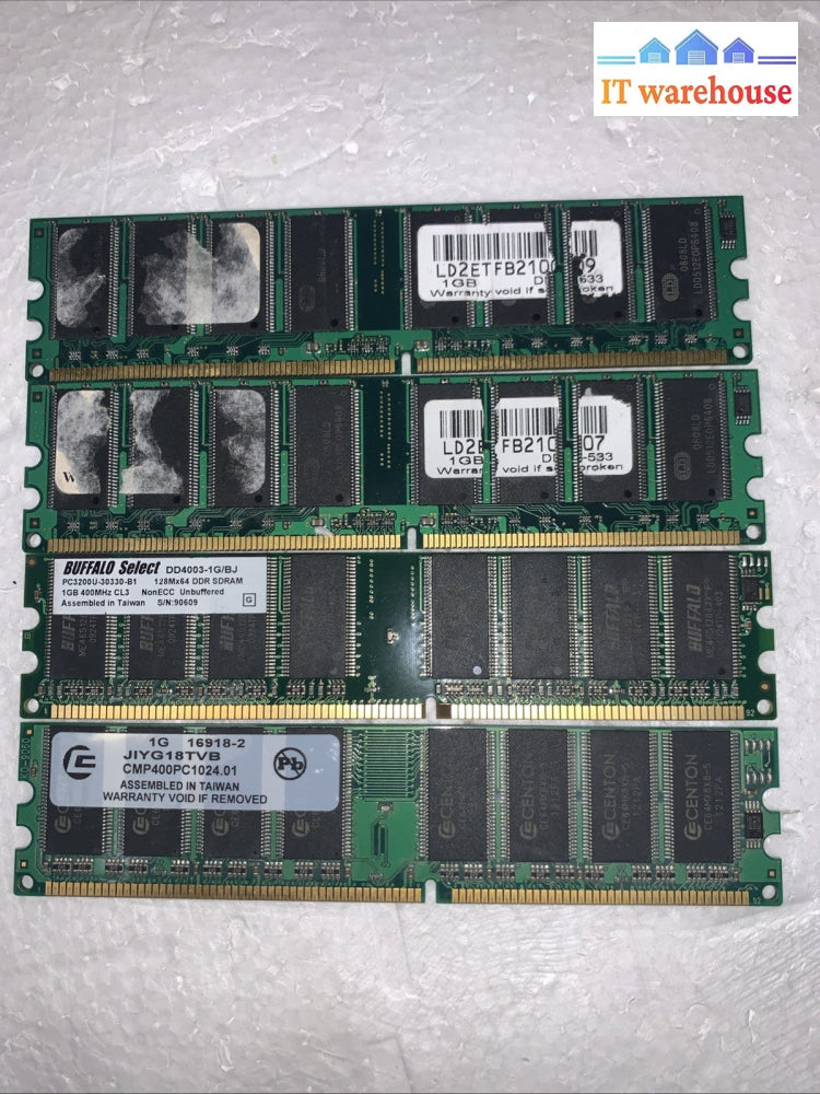 LOT OF 4   . 1G 184-pin PC-3200U NonECC 400MHz DDR Ram Memory
