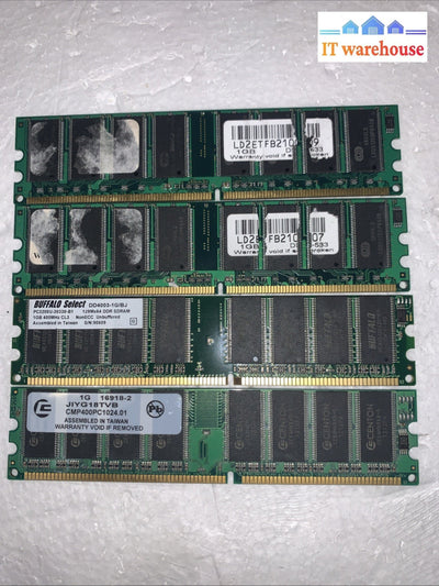 LOT OF 4   . 1G 184-pin PC-3200U NonECC 400MHz DDR Ram Memory