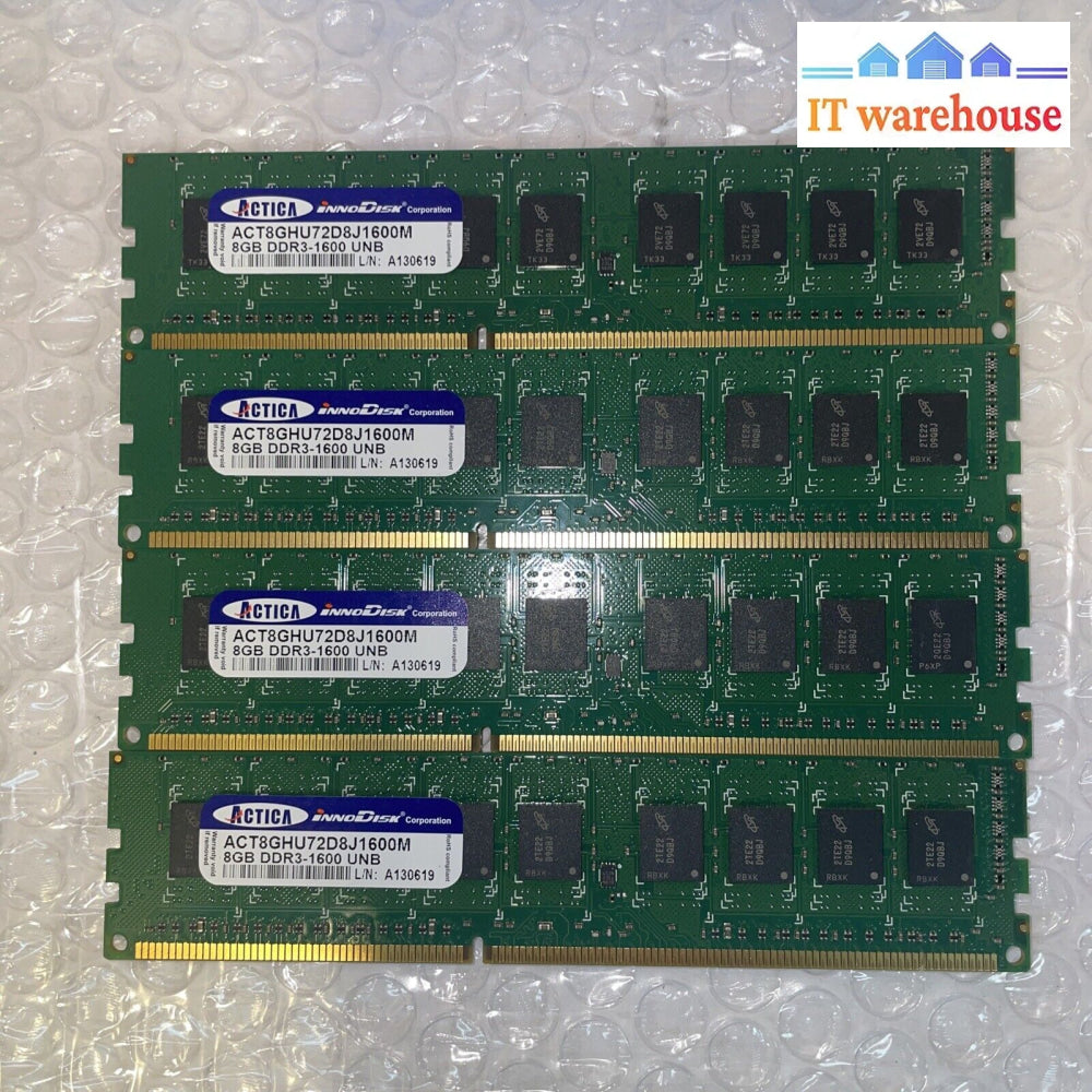 Lot Of 4 Actica 8Gb Ram Act8Ghu72D8J1600M Ddr3-1600 Unb For Servers