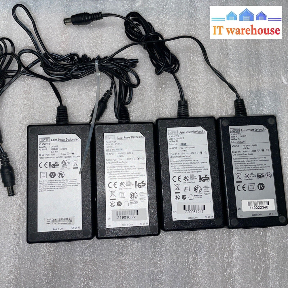 Lot of  4 APD 12V 1.66A DA-20112 AC Power Adapter (with Power Cord)