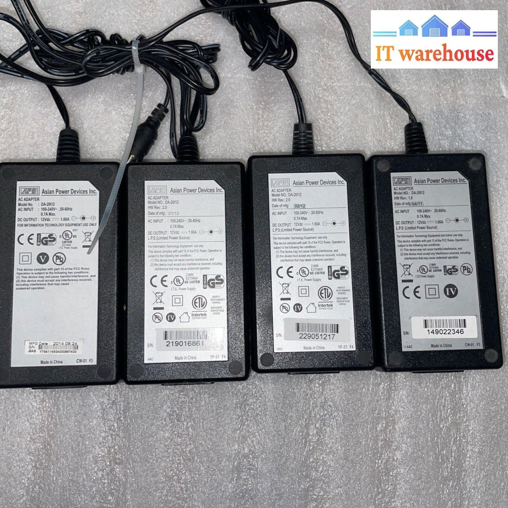 Lot of  4 APD 12V 1.66A DA-20112 AC Power Adapter (with Power Cord)
