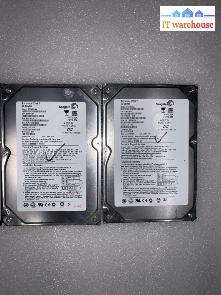 Lot of 4 Desktop 40GB 7.2K IDE hard drives