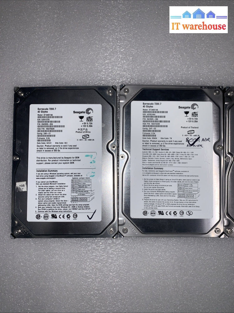 Lot of 4 Desktop 40GB 7.2K IDE hard drives