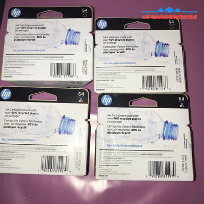 Lot of 4 Genuine HP 62 Black & Tri-Color Ink Cartridges - EXP 2024-2025