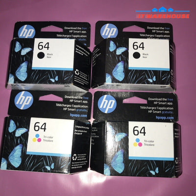 Lot of 4 Genuine HP 62 Black & Tri-Color Ink Cartridges - EXP 2024-2025