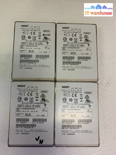 Lot of 4 HGST 2.5" 200GB SAS SSD MLC 12Gbps Solid Stat SAS Hard Drive (not SATA)