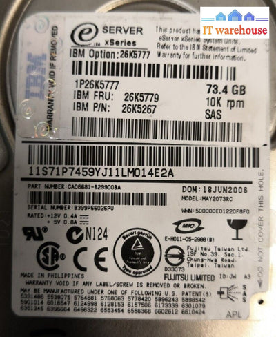 - LOT OF 4 IBM 26K5777  73.4GB 10K RPM, 2.5", SAS HARD DRIVE 26K5779 26K5267 @@@